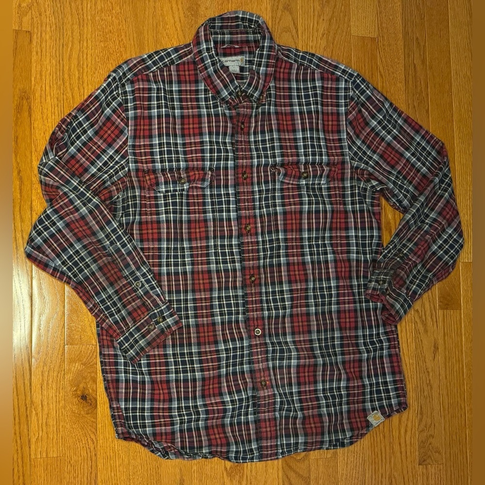 Carhartt Red Black Plaid Fort Long Sleeve‎ Button Down Shirt Relaxed Fit Mens xl